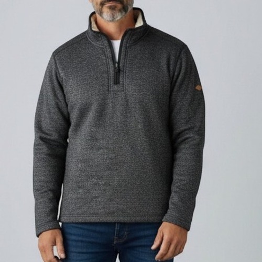 Orvis Quarter Zip Pullover Mens XXL Gray Sherpa Lined Marl Knit Fleece Sweater